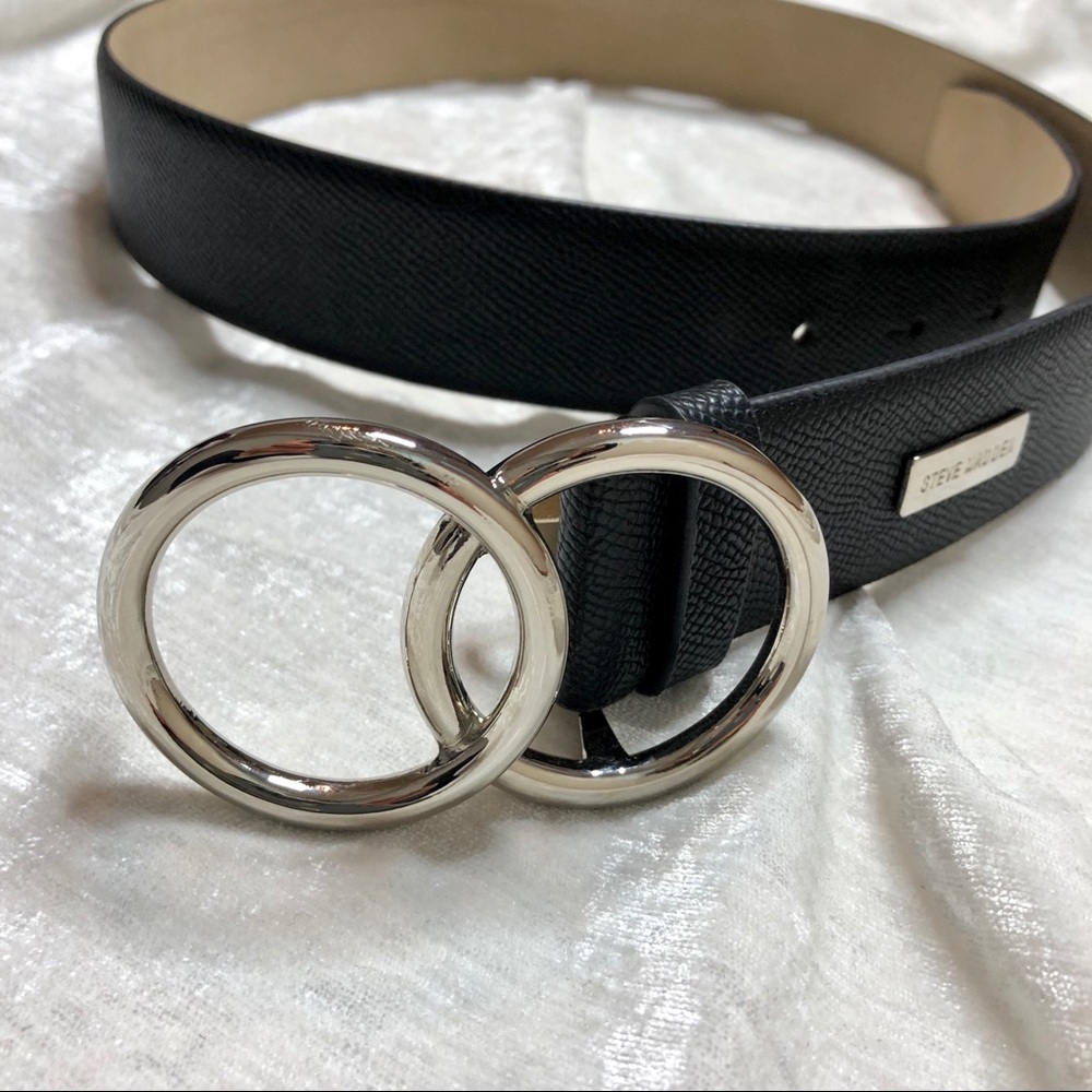 Black Leather Steve Madden Double Circle Belt